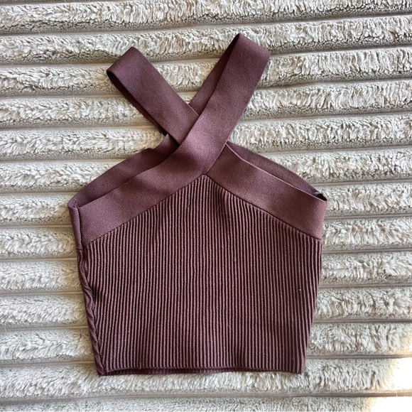 Aritzia Babaton Sculpt Knit Criss Cross Tank- Shade Coffee Bean- Size XS - Picture 5 of 8